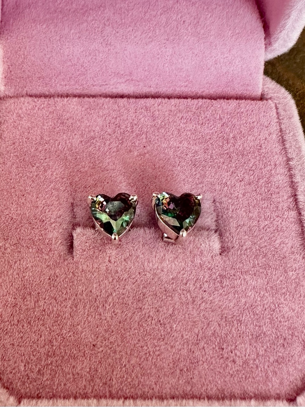 Heart-Shaped Mystic Topaz Stud Earrings - Picture 2 of 6